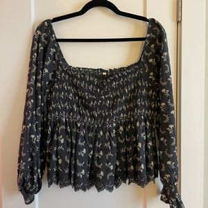 American Eagle Outfitters Black Floral Blouse